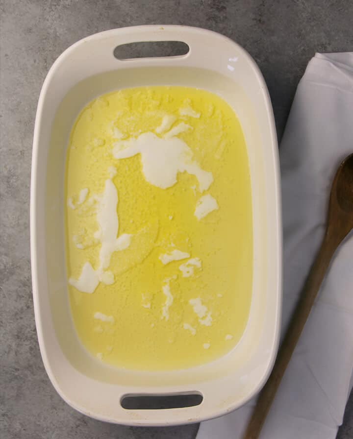 Melted butter in a dish.