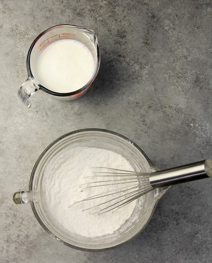Flour and sugar and milk for the crust.