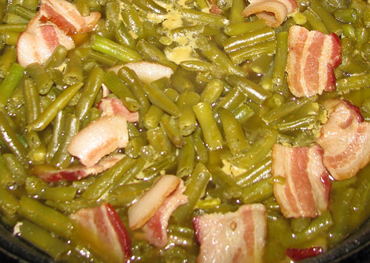 Southern green beans in a pot.