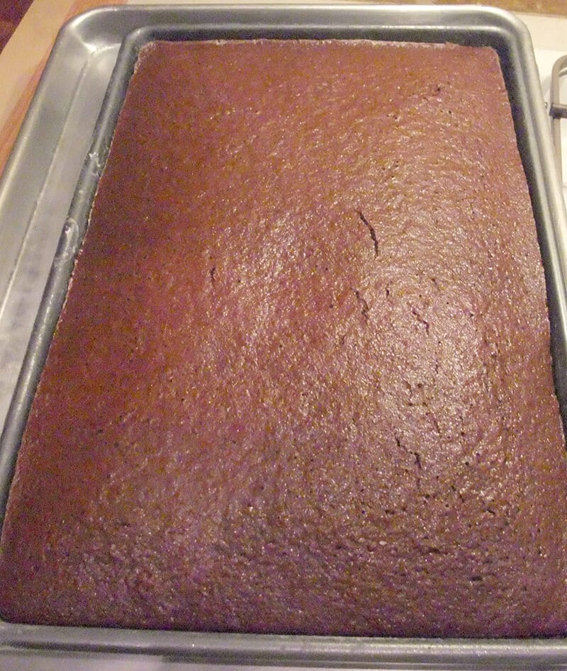 Chocolate Sheet Cake in pan before frosting