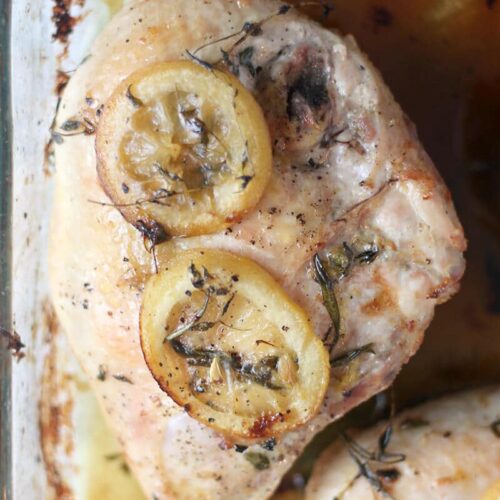 Rosemary Lemon Chicken closeup after roasting.