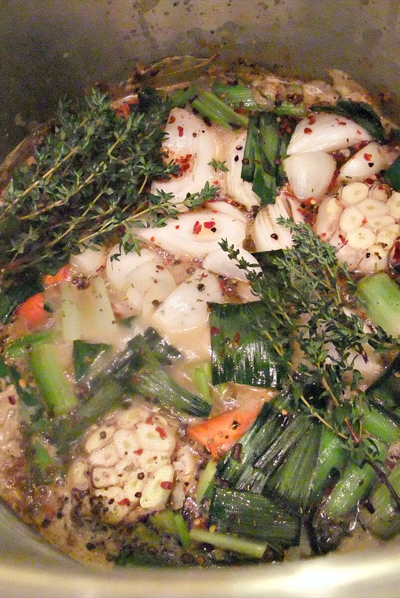 Turkey brine cooking in large stock pot