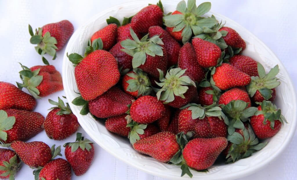 strawberries in a white bowl