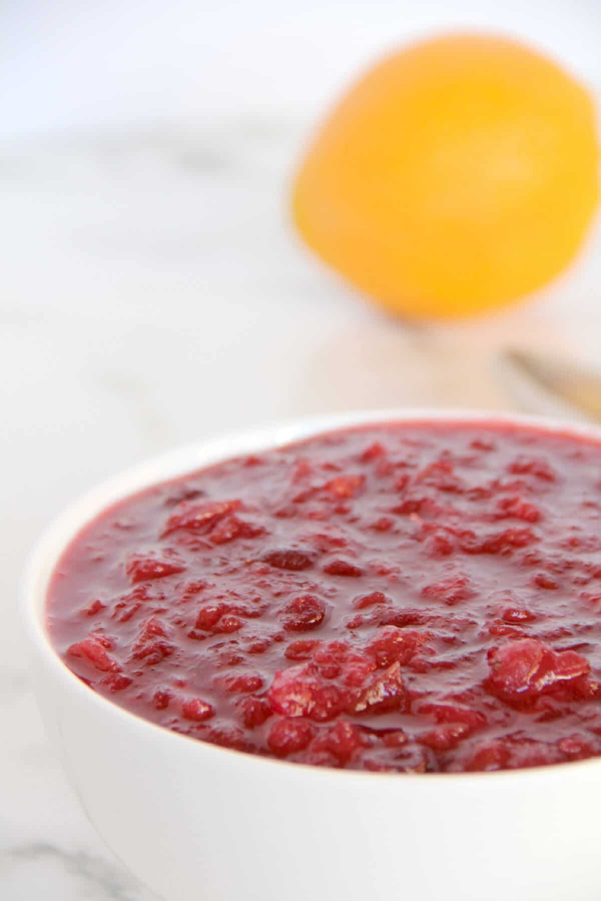 Cranberry sauce recipe using fresh cranberries, orange zest, pineapple, and a little horseradish.