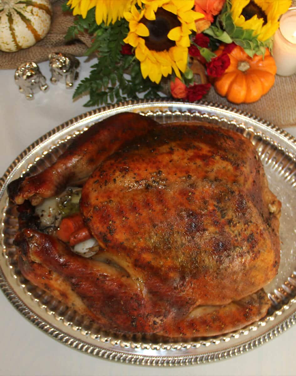 Overhead view of browned Roast Turkey.