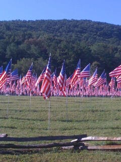 Flags flying over the field at Kennesaw Mountain.