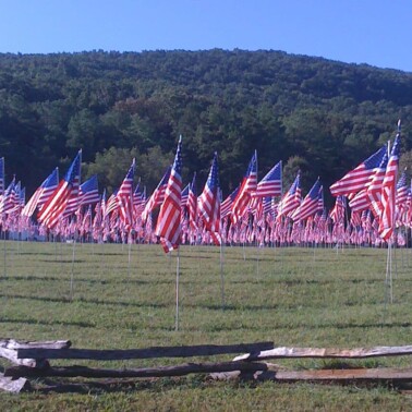 Flags flying over the field at Kennesaw Mountain.