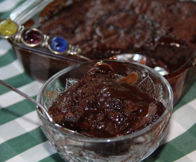 Bowl of chocolate cobbler. 