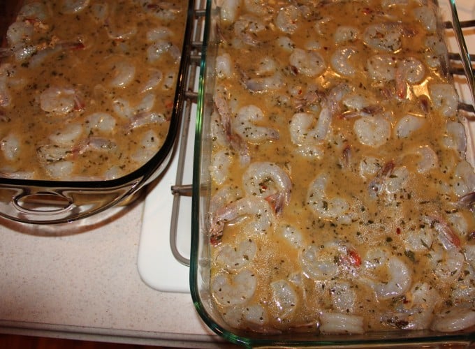 soaking shrimp in butter for French Quarter Shrimp