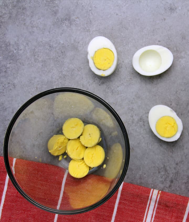 Egg yolks in a bowl to make Southern deviled eggs.