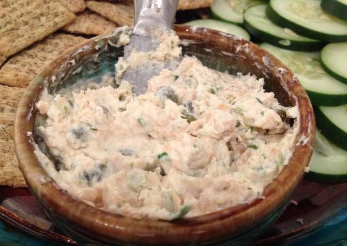 close up of smoked salmon dip