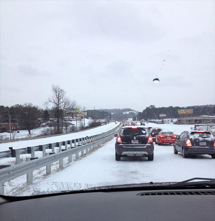 Driving in the snow from Atlanta snow storm 2014.