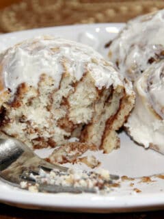 Easy homemade cinnamon rolls filled with brown sugar and cinnamon and covered with cream cheese icing!
