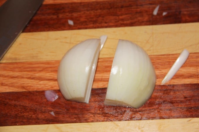 cut onions in half and then slice