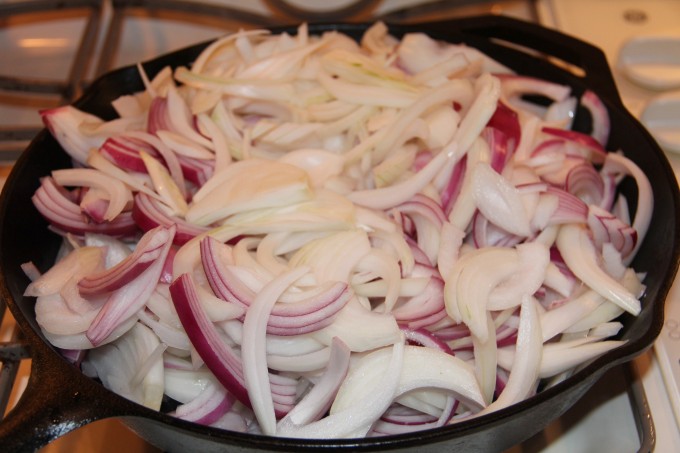 sliced onion in skillet