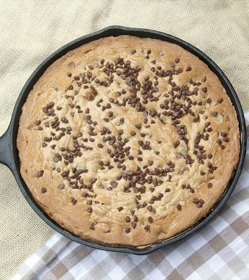 Chocolate Chip Cookie Pie is made with semi-sweet and milk chocolate chips, extra brown sugar and butter—and more chocolate sprinkled on top!