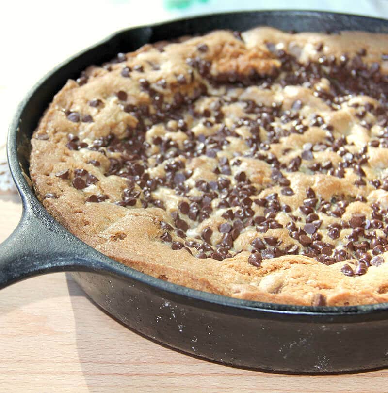 Chocolate Chip Cookie Pie is made with semi-sweet and milk chocolate chips, extra brown sugar and butter—and more chocolate sprinkled on top!