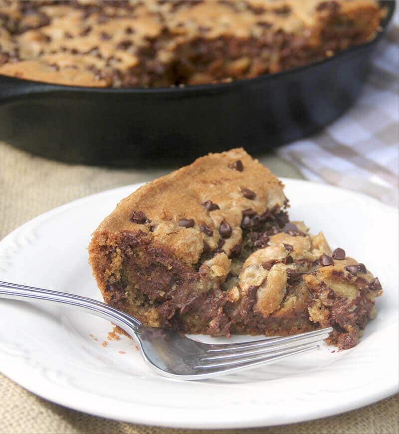 Chocolate Chip Cookie Pie is made with semi-sweet and milk chocolate chips, extra brown sugar and butter—and more chocolate sprinkled on top!