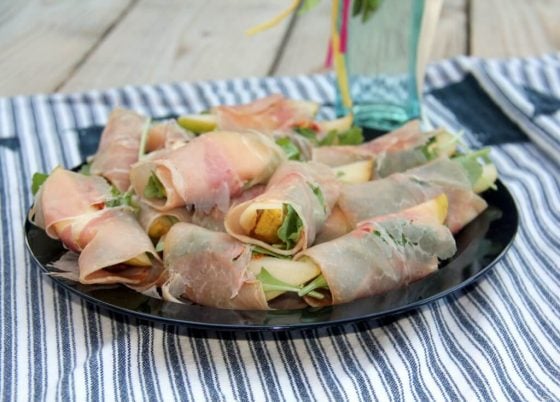 Pears wrapped with prosciutto