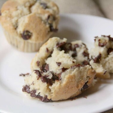 Homemade Chocolate Chip Muffins—better than a mix, moist, and filled with real chocolate chips!
