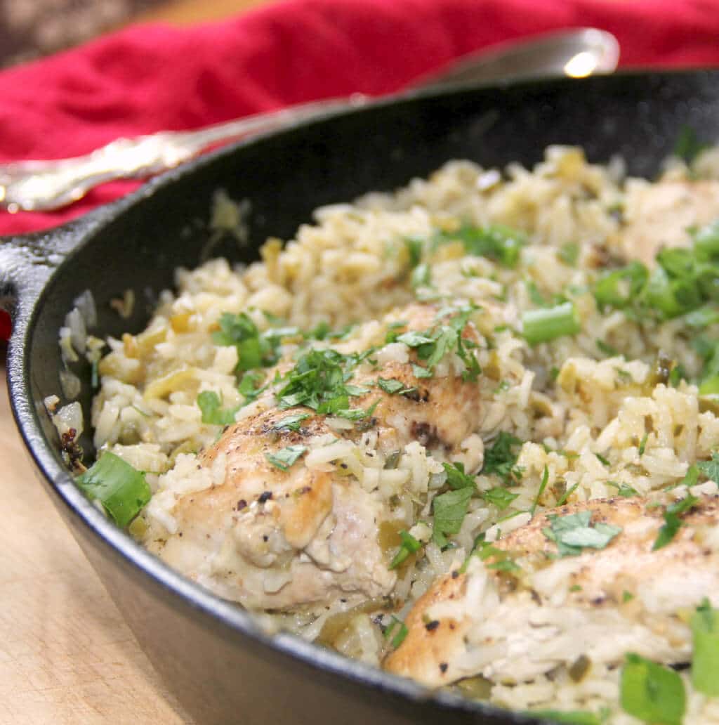 Mexican Chicken and Rice with green onions and cilantro--it's a quick and easy weeknight meal!