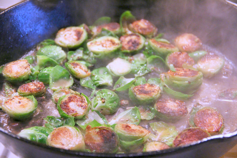 Brussels Sprouts cooked in skillet