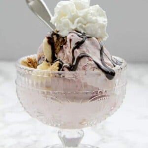 bowl of ice cream with homemade whipped cream