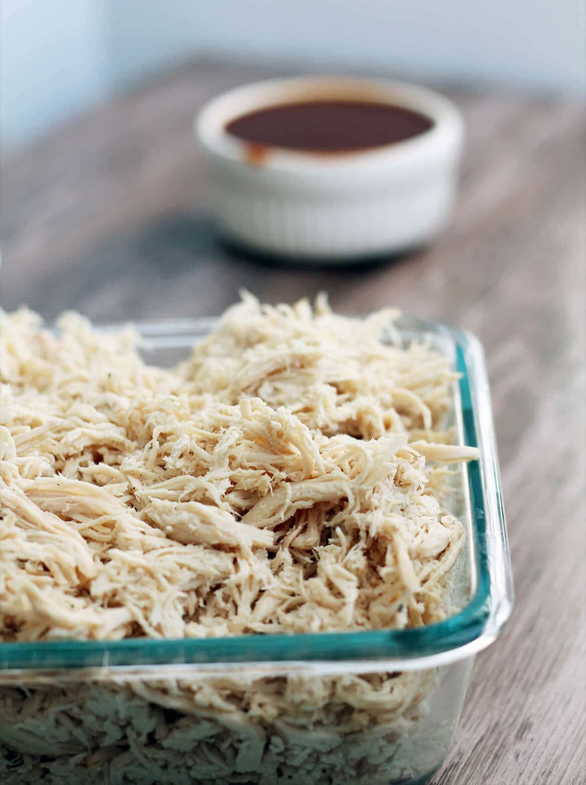 Shredded Crockpot Chicken is so easy and gives you enough shredded chicken to freeze and save for several meals.