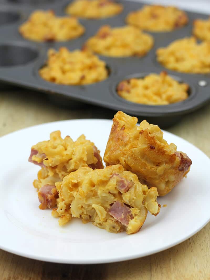 Mac and cheese muffins on a plate 