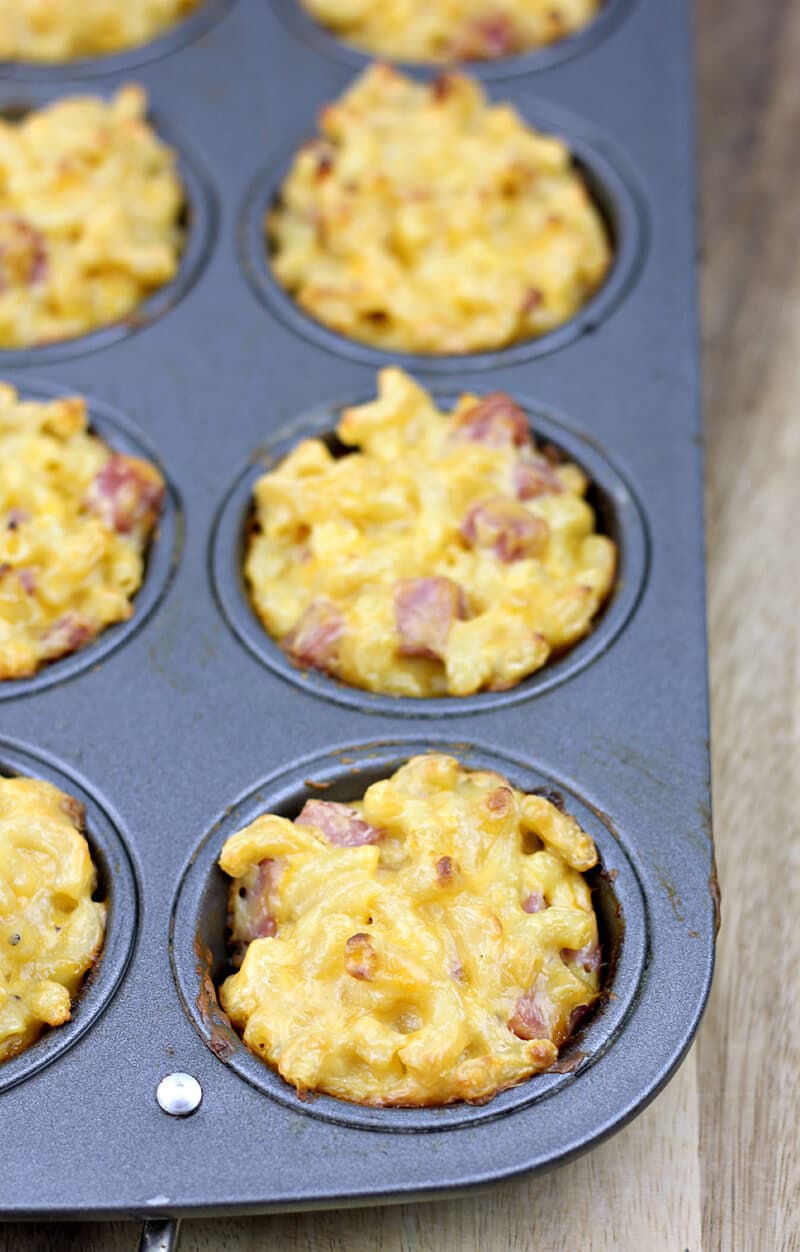 Mac and cheese muffins in muffin pan