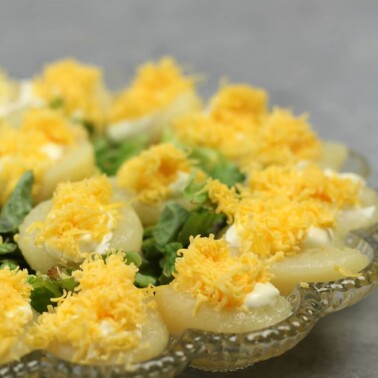 Pear Salad on deviled egg platter
