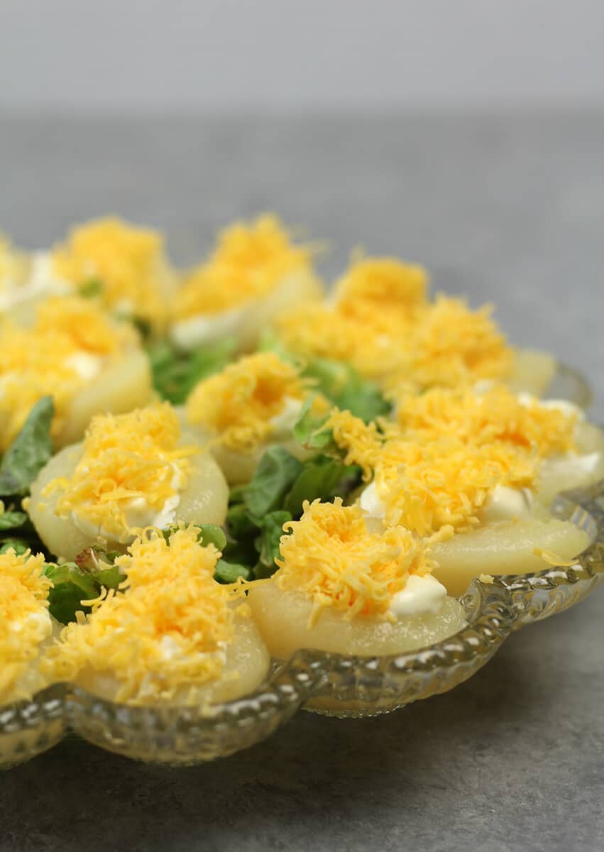 Pear Salad on deviled egg platter