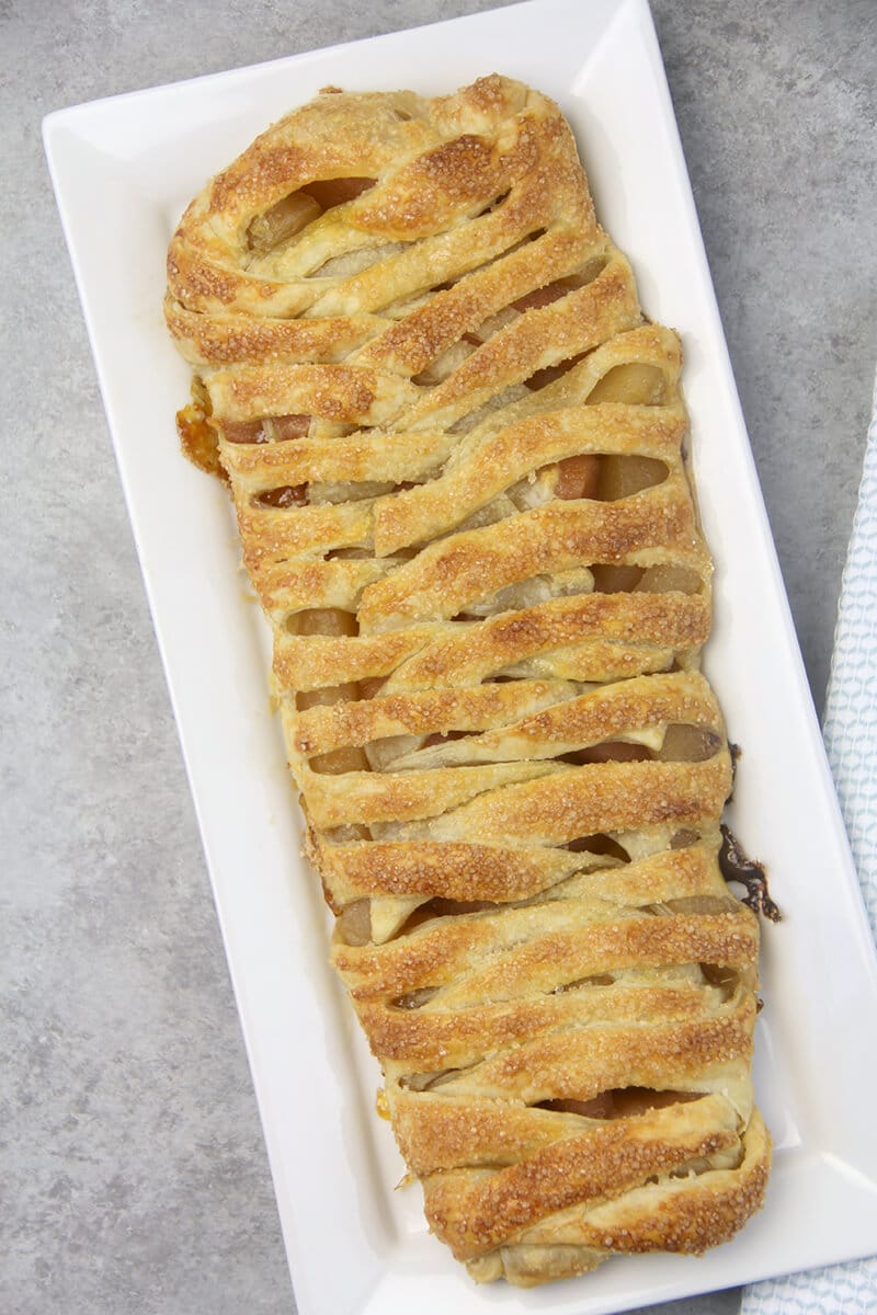 Easy Apple Strudel on platter. 