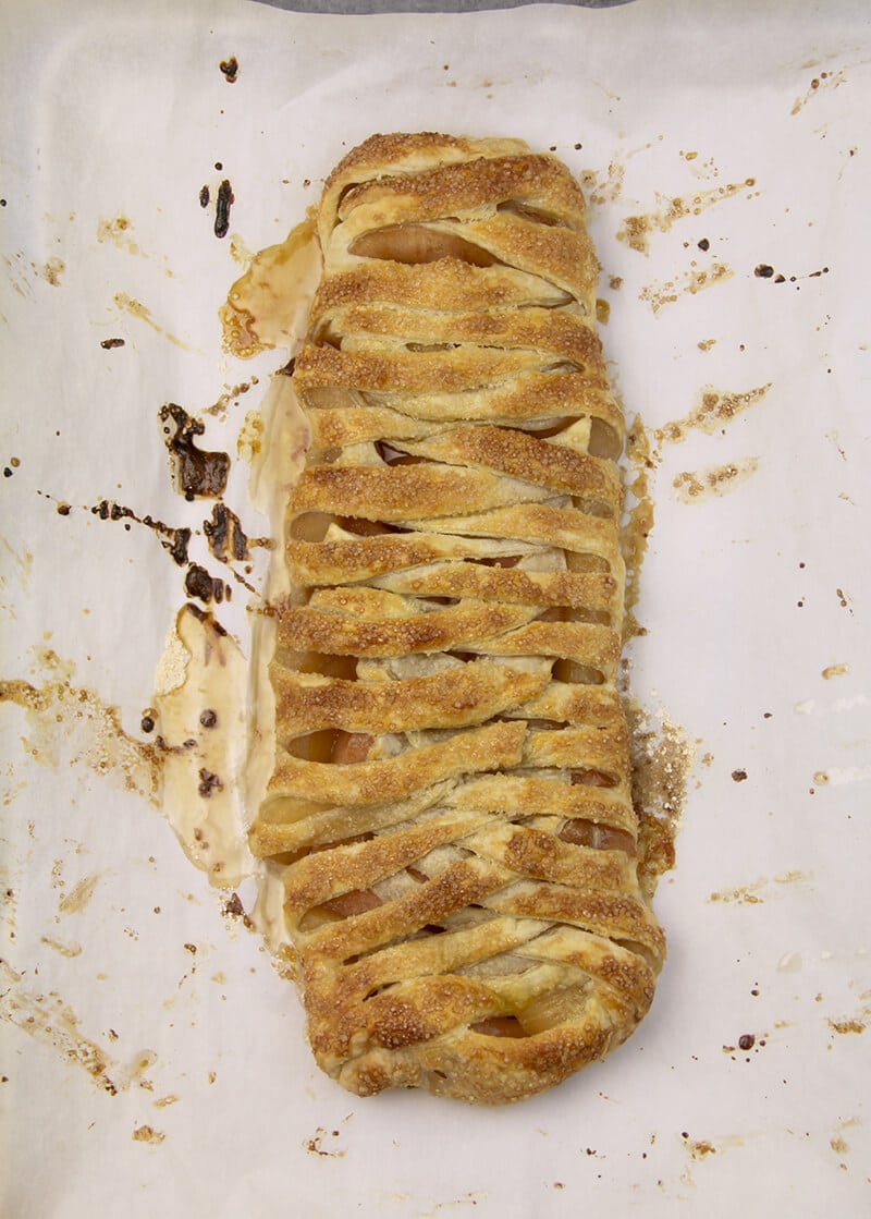 Baked Easy Apple Strudel on baking sheet. 