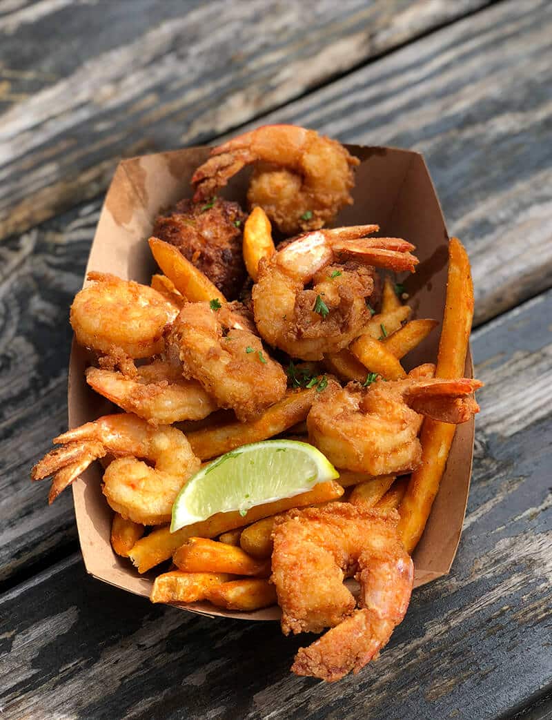 Basket of fried shrimp from Timotis, one of Amelia Island restaurants.