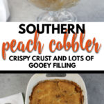Peach Cobbler made with fresh or frozen peaches, a touch of cinnamon, brown sugar, and a little half and half to make the easy crust rich and delicious.
