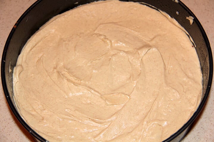 Batter for sour cream coffee cake in springform pan.