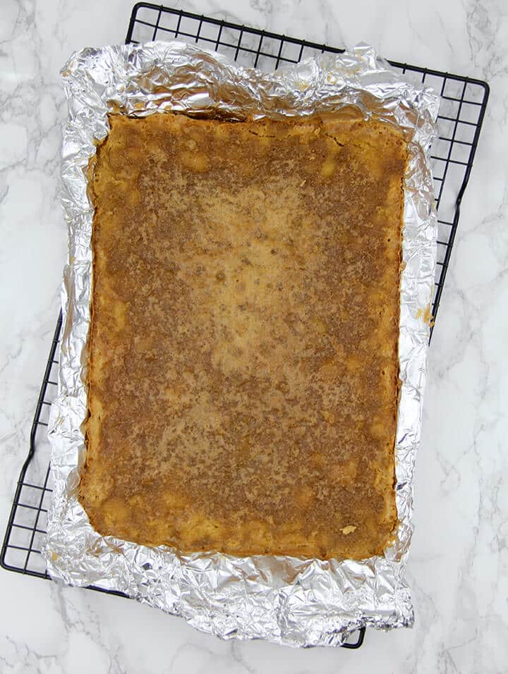 Overhead photo of a pan of chess pie bars.