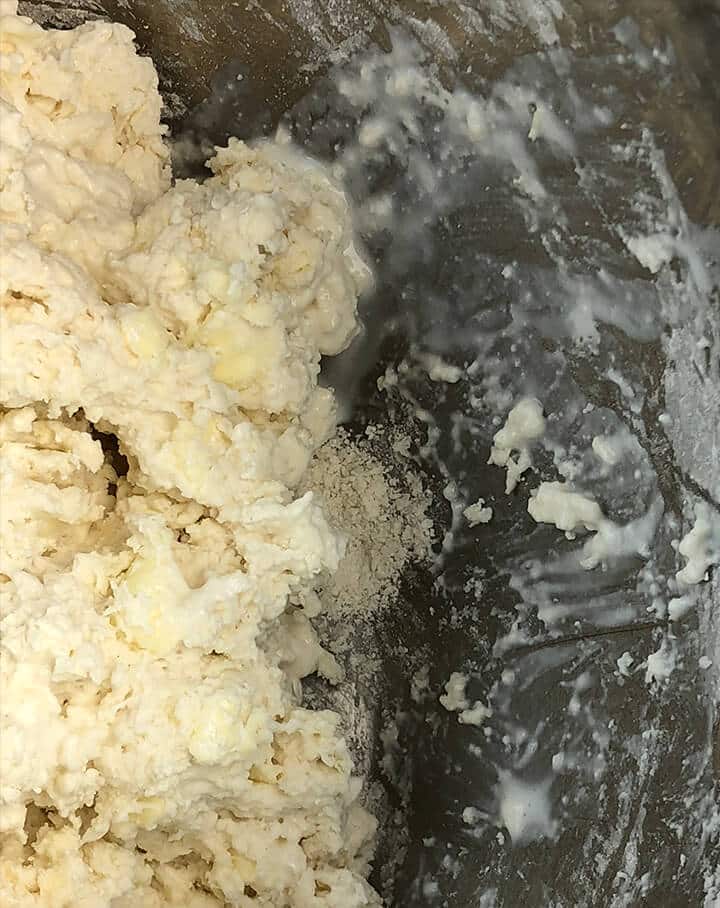 Closeup of wet dough for biscuits.