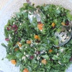 Easy Kale Salad with Mango Chutney Dressing is simple, elegant, healthy, and delicious! Filled with assorted dried fruit and toasted sunflower seeds, this salad is a pretty addition to any meal.