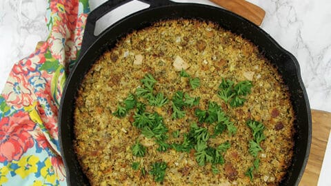 Skillet Dressing Recipe with Pear, Sage, and Bacon