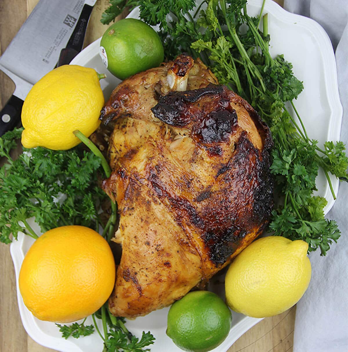 Oven roasted turkey breast with a maple syrup and cayenne pepper glaze
