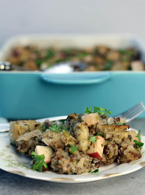 Apple Sausage Stuffing with Mushrooms and Fresh Herbs