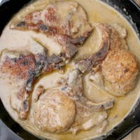 Baked pork chops with cream of mushroom soup are ready in about 30 minutes! This is a quick and easy weeknight dinner recipe that goes great with mashed potatoes or rice!