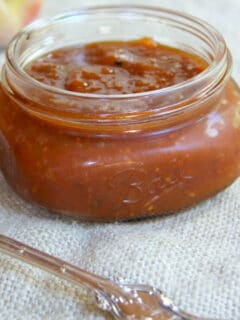 Peach BBQ Sauce with Bourbon is sweet and tangy, flavored with jalapeno pepper and sweet onion. This sauce is great slathered on chicken, pork chops, ribs, or even grilled salmon.
