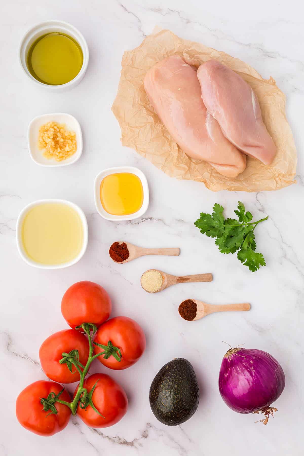 ingredients to make grilled chicken with avocado salsa