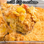 Squash Casserole features grated Cheddar cheese, crumbled buttery crackers, and fresh yellow squash.