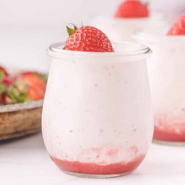 jar filled with strawberry mousse