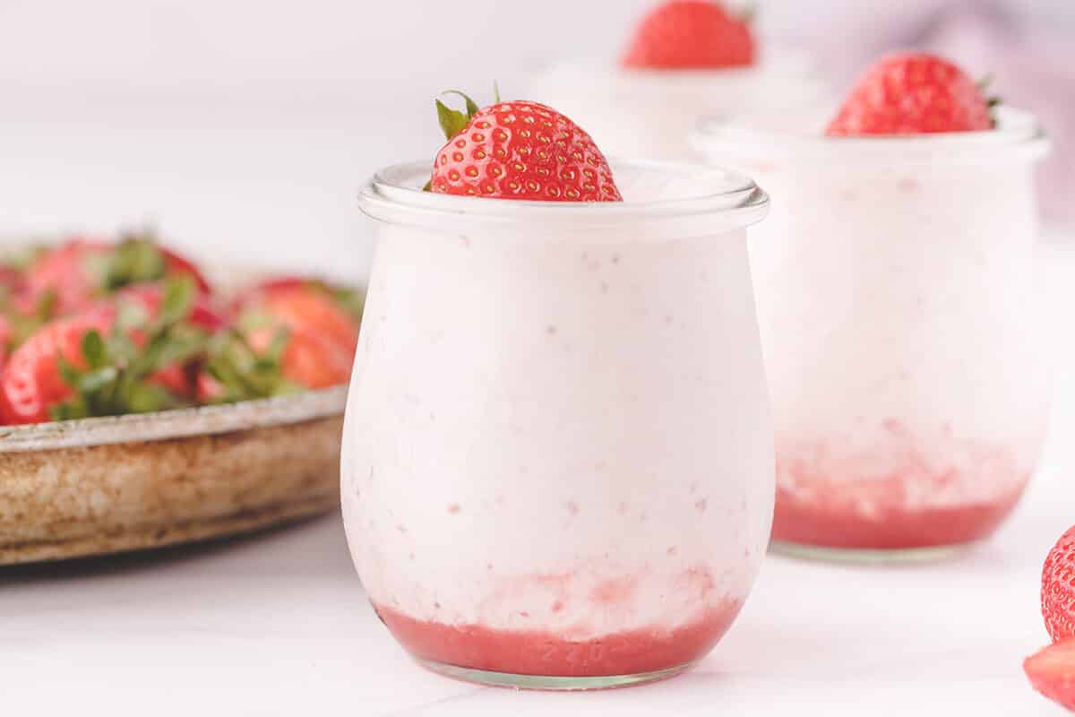 jar filled with strawberry mousse