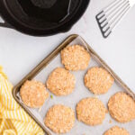 baking sheet of formed patties ready to cook